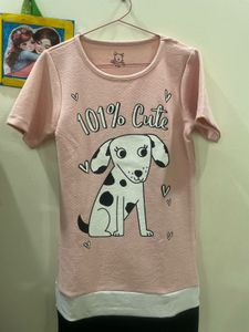 Cute Pink Dog long T-Shirt dress