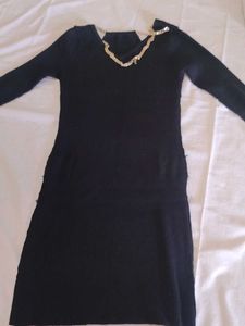 Black Sweater Dress with Gold Chain Detail