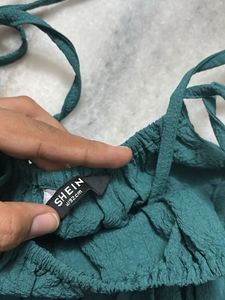 Chic Teal Tie-Strap Tiered Top