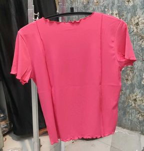Pink Ruffle Trim Top