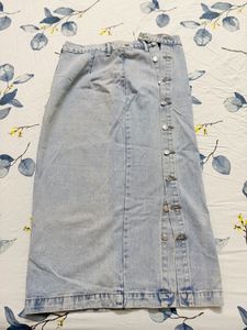 Light Wash Denim Midi Skirt