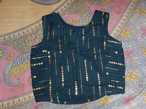 Navy Blue Embellished Crop Top Skirt Set