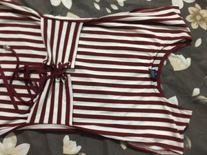 Price Drop❤️Striped Dress with Lace-Up Detail