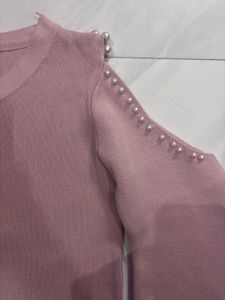 Pink Cold Shoulder Embellished Top