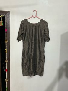 Grey Silk Blend Embroidered Kurti