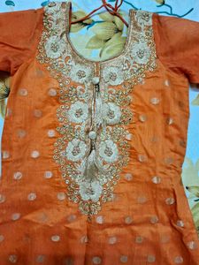 Orange Kurta Set with Intricate Embroidery