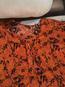 Orange nighty with Black Floral Print