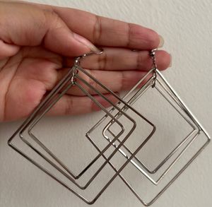 Silver Geometric Square Dangle Earrings