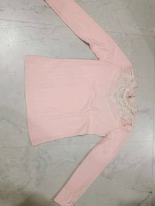Chic Pink Lace Detail Long Sleeve Top