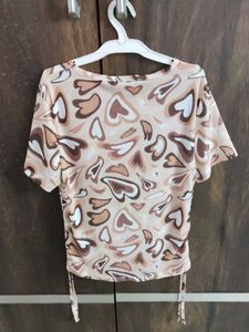 Retro Heart Print Tie-Side Top
