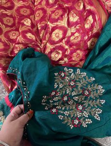Emerald Green Anarkali with Brocade Dupatta