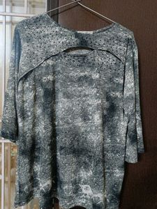 Unique Print Cutout Neck Top