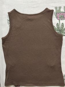 Brown Ribbed Cut-Out Tank Top