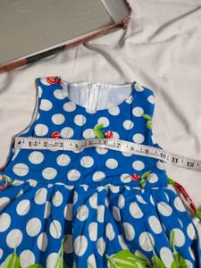 ​🍒 Blue Cherry Polka Dot Frock (2-4 Years)