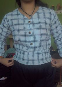 Checked Button-Up Cropped Top