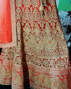 New Bridal Red Peach Lehenga With Dupatta
