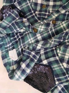 Green Plaid Button-Down Dress with Sequins