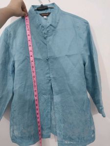 Blue Mandarin Collar Kurti Top