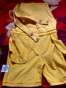 Yellow Shortalls with Flower Embroidery