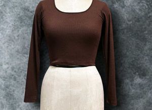 Brown Long Sleeve Cropped Top