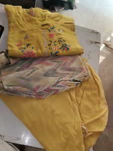 Embroidered Yellow Kurti