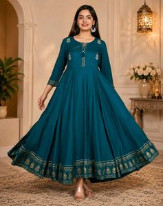 Teal Kurta with Gold Border-XXL