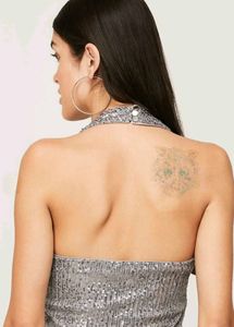 Ginger Sequin Halter Neck Silver Crop Top