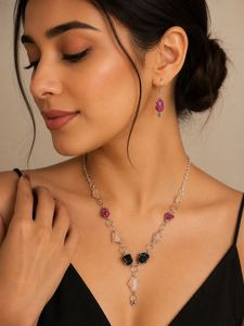 Boho Chic Gemstone Necklace & Earrings Set