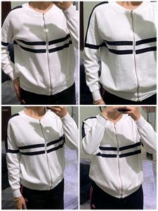 White &amp; Black Striped Zip-Up Sweater