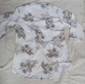 White Floral Print Kurta