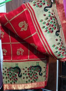 Elegant Red Peacock Saree