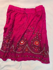 Pink Embroidered Boho Skirt