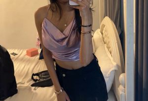 Shimmery Lavender Satin Cowl Neck Crop Top