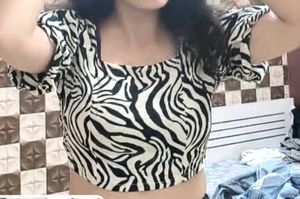 Zebra Print Puff Sleeve crop Top