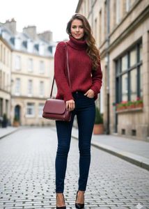 Cozy Red Knit Turtleneck Sweater