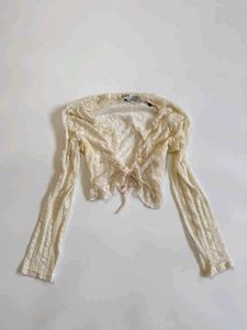 Vintage Cream Lace Tie-Front Top