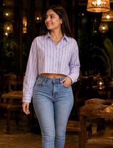 Lavender Striped Cropped Button-Up Shirt
