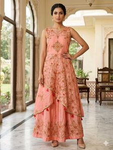 Elegant Peach Embroidered Gown