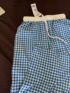 Blue Gingham Wide Leg Pants