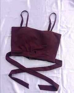 Burgundy Tie-Waist Crop Top
