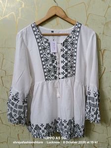 White Embroidered Boho Tunic Top