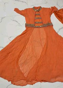 Orange  Mirror Work desighner dress