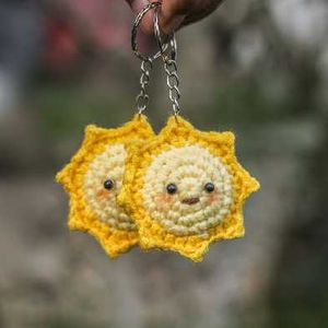 Crochet Moon &amp; Star Keychain