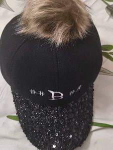 Sparkly Baseball Cap with Pom Po