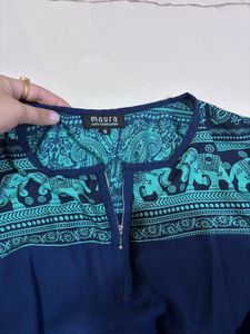 Blue Elephant Print Kurta