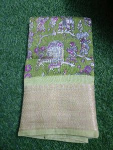 Green Saree with Elephant & Floral Print