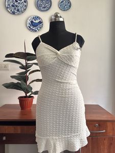 Cute White Textured Mini Dress