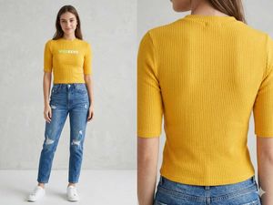 Combo of Black Cropped Knit Tank Top + yellow one