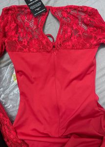 Stunning Red Lace Trim Mini Dress