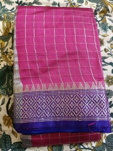 Beautiful Pink and Violet Checked Saree